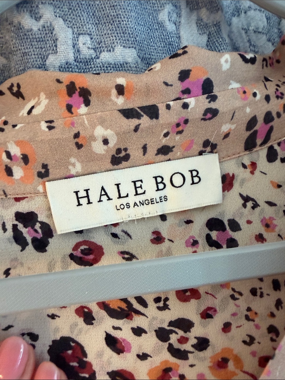 Hale Bob Cream Floral Leopard Print Long Sleeve Ruffle Hem Dress - Picture 2 of 4
